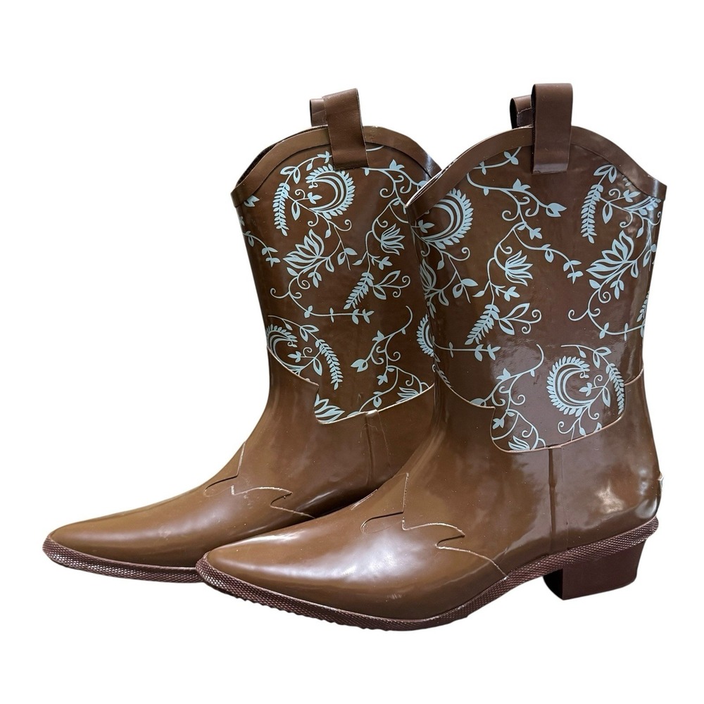 Roper Brown Floral Western Rain Boots Womens Size 7 Rubber Waterproof